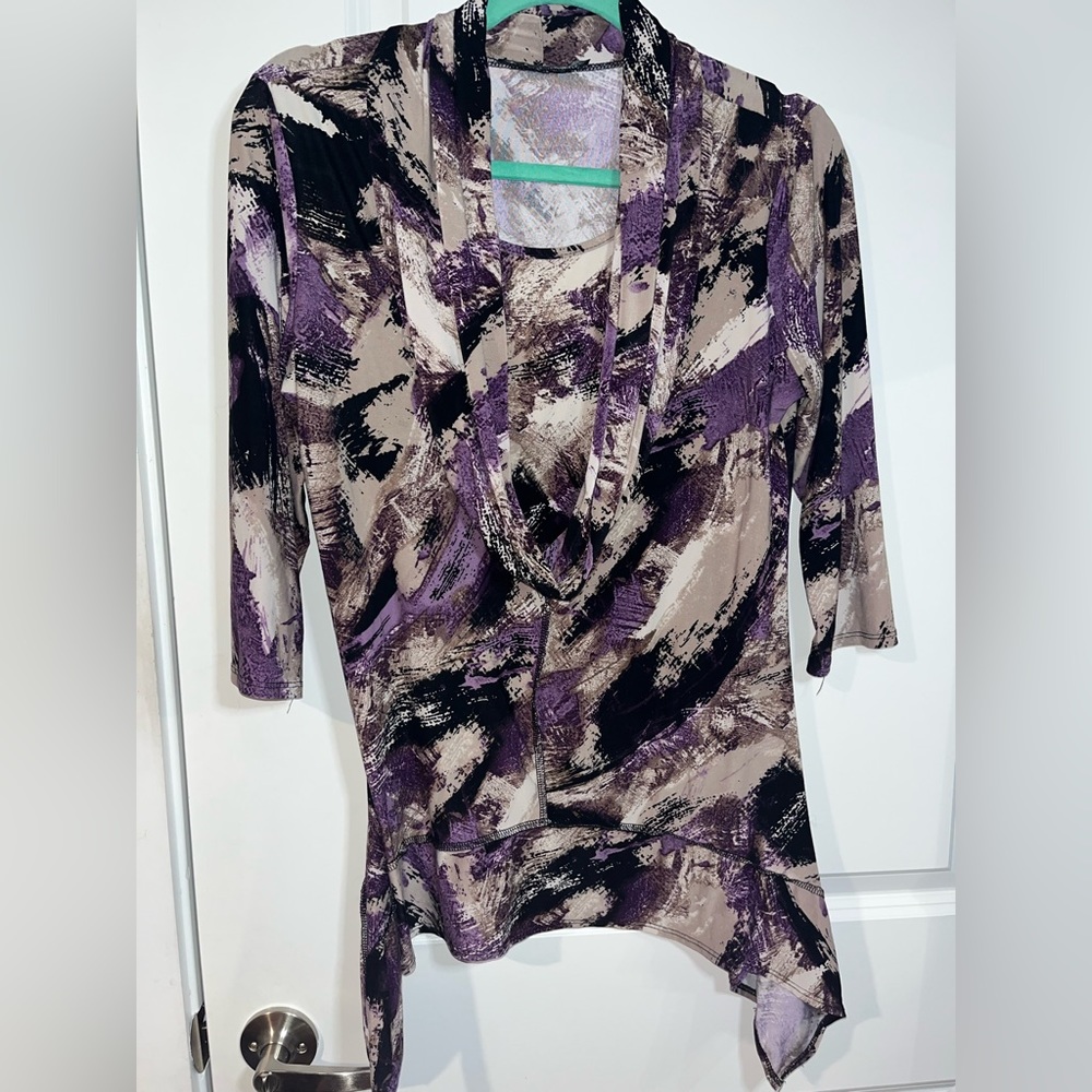 Coco Bianco Cowl Neck Hankerchief Hem PurpleTunic Top Size Medium Approximately